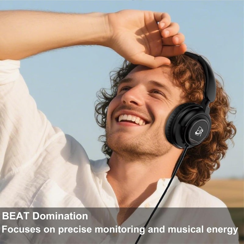 BeAttack سماعات رأس سلكية فوق الأذن لمراقبة الاستوديو ومزج DJ مع محركات 50 مم وموصل 1/4 إلى 3.5 مم لهواتف نوع C AMP تسجيل الكمبيوتر بودكاست لوحة مفاتيح جيتار لابتوب أسود - Image 2